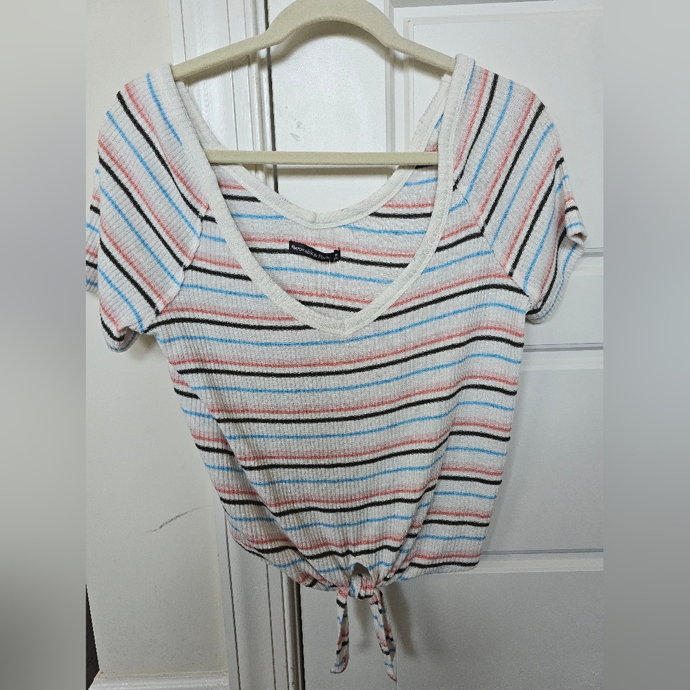 Abercrombie Ribbed Striped Tie Front Top